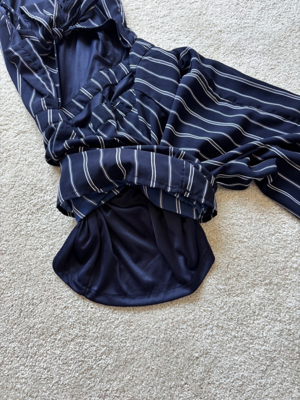 Japna Navy and White Vertical-Stripe Wide-Leg Jumpsuit Sleeveless - Picture 7 of 10